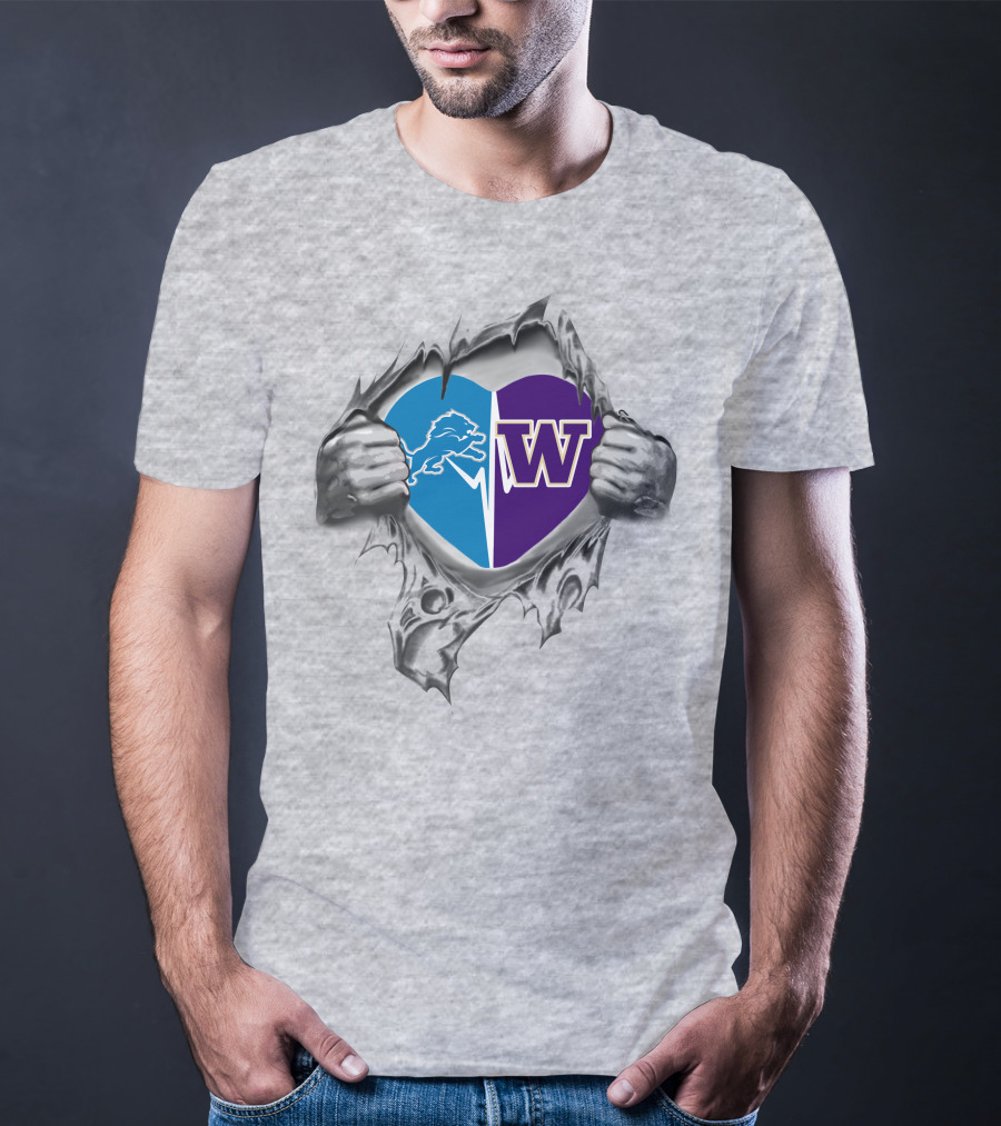 Detroit Lions Washington Huskies Heart T-Shirt