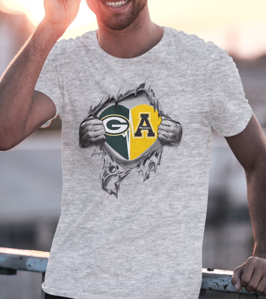 Packers Heart Appalachian State Mountaineers Green Bay Fan Spirit T-Shirt