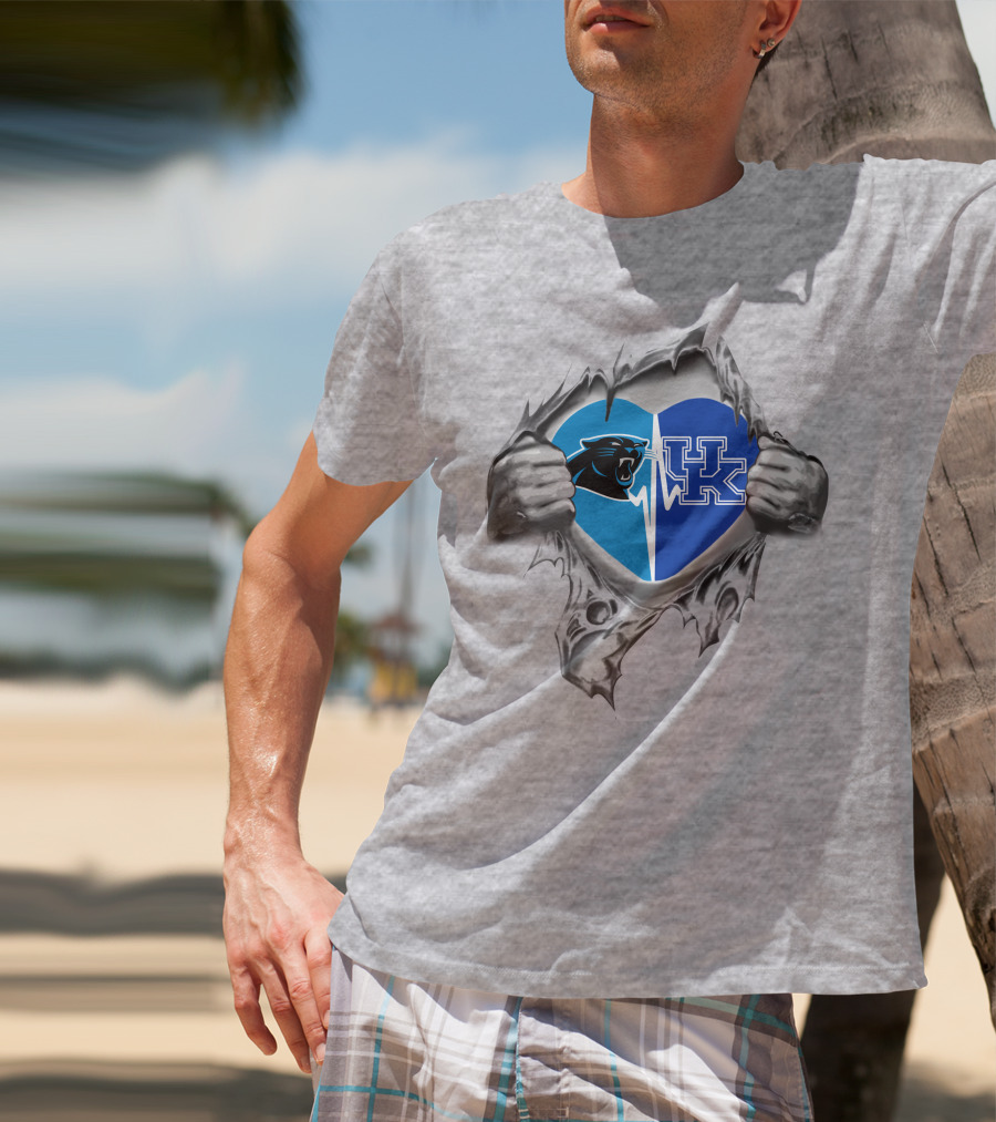 Panthers Kentucky Wildcats Heart Logos T-Shirt