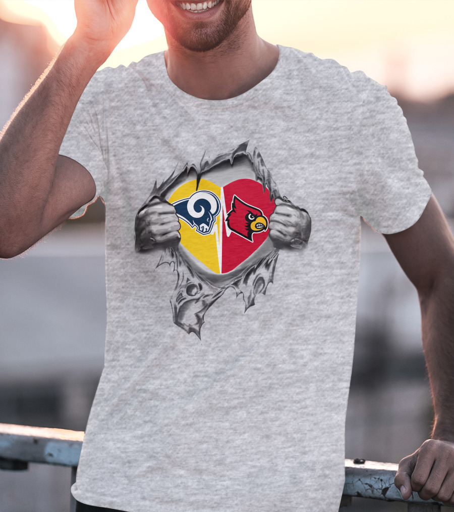 Rams Louisville Cardinals Heart Logo Torn Through T-Shirt