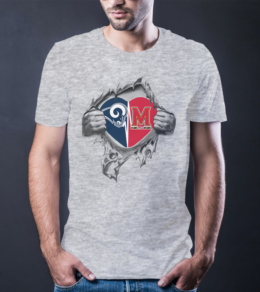 Rams Maryland Terrapins Heart Logo Combination T-Shirt