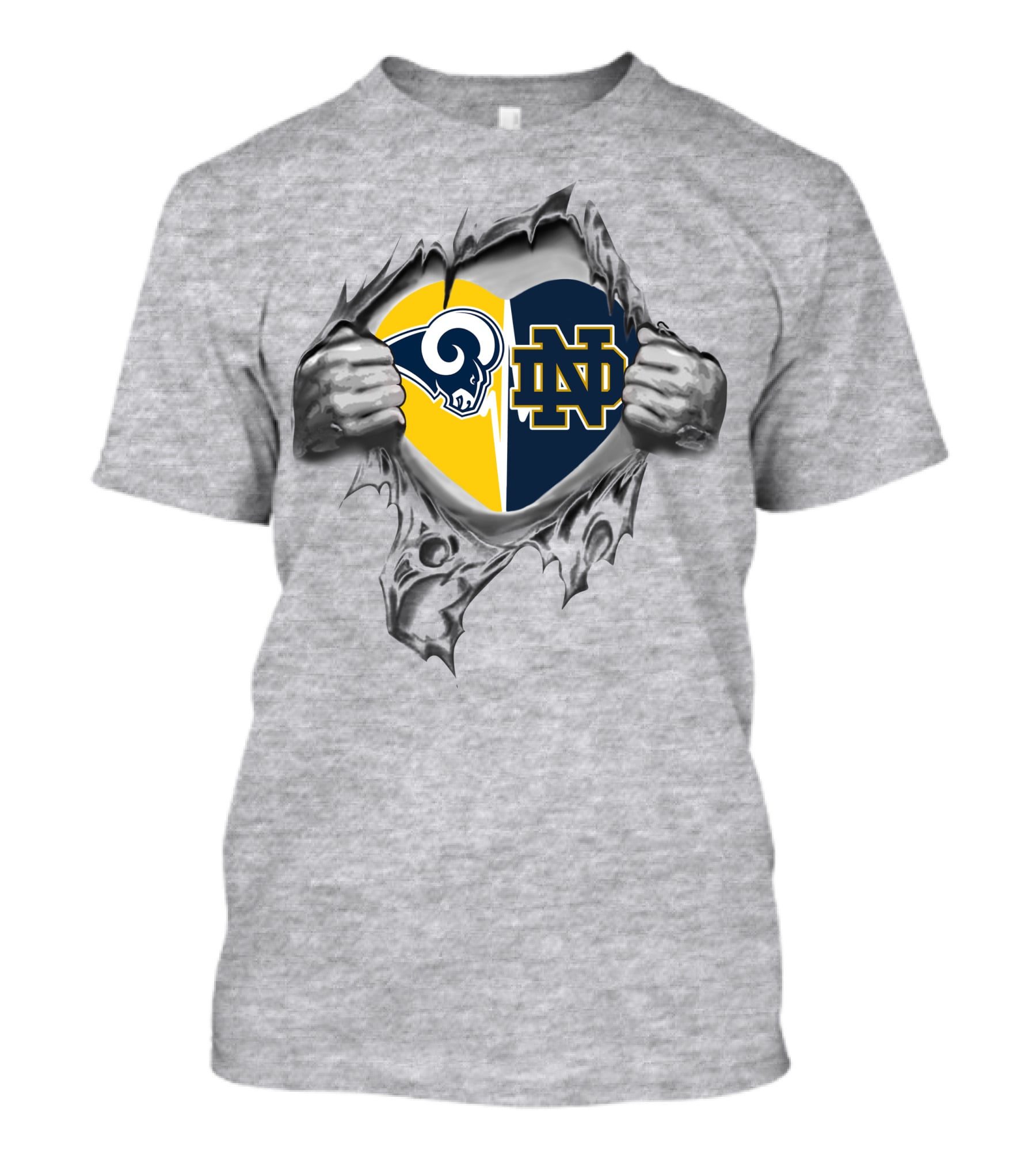 Rams Notre Dame Fighting Irish Heart Logo Combo T-Shirt