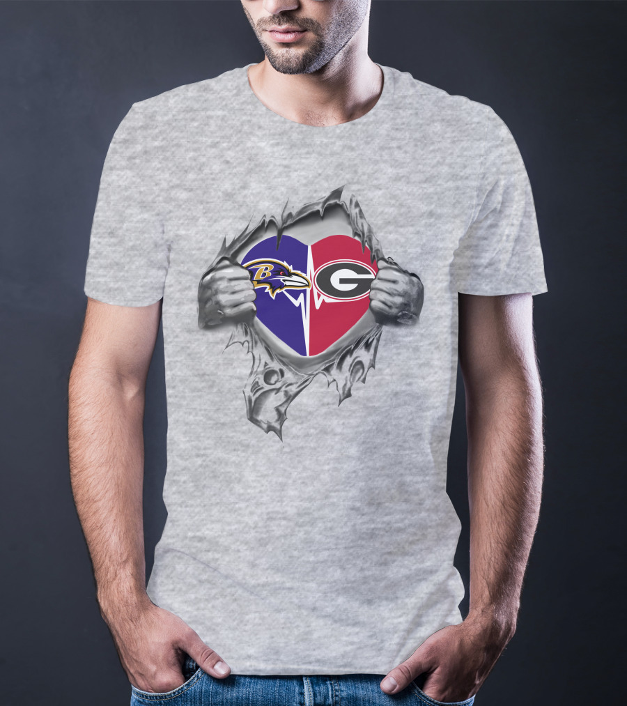 Baltimore Ravens Georgia Bulldogs Heartbeat Connection T-Shirt