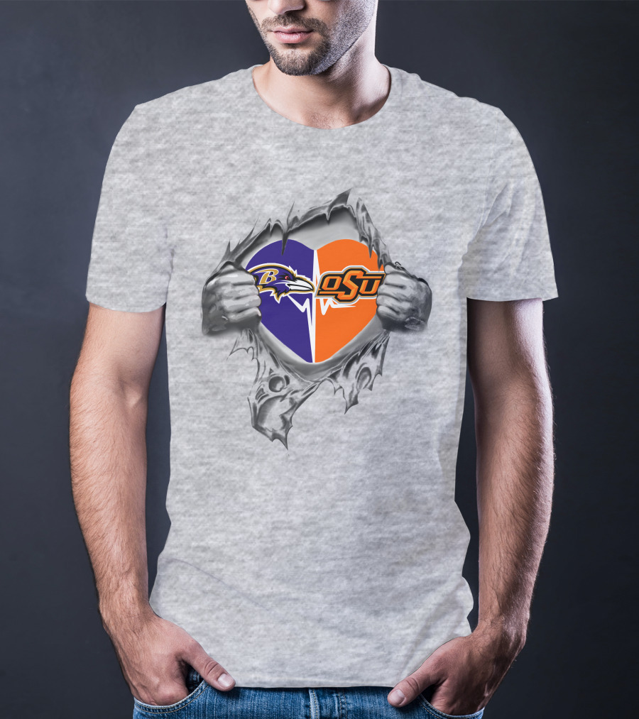 Ravens Osu Cowboys Heart Torn T-Shirt