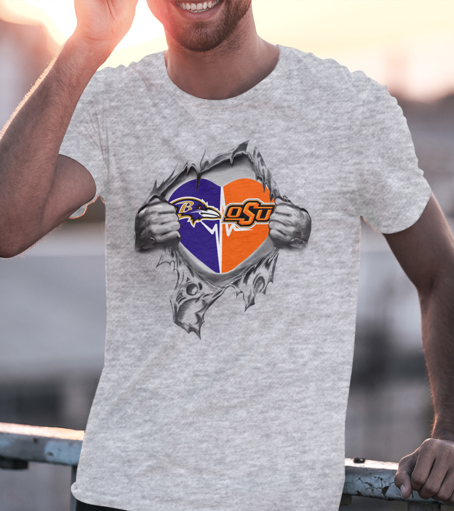 Ravens Osu Cowboys Heart Torn T-Shirt