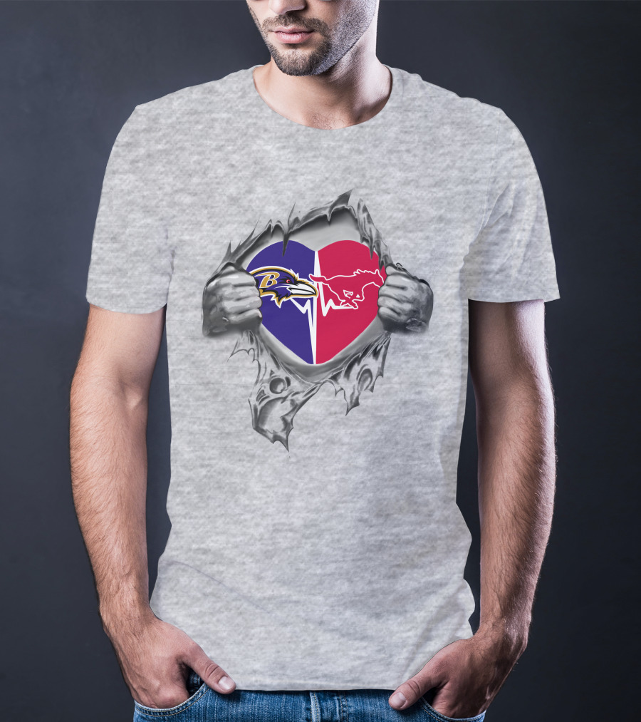 Ravens Smu Mustangs Heart Logo Fans Iconic Symbol T-Shirt