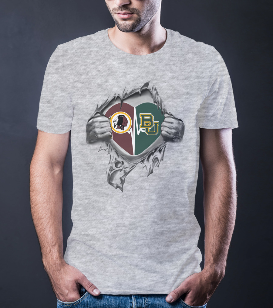 Redskins Baylor Bears Heart Logo Tear Silver Fists T-Shirt