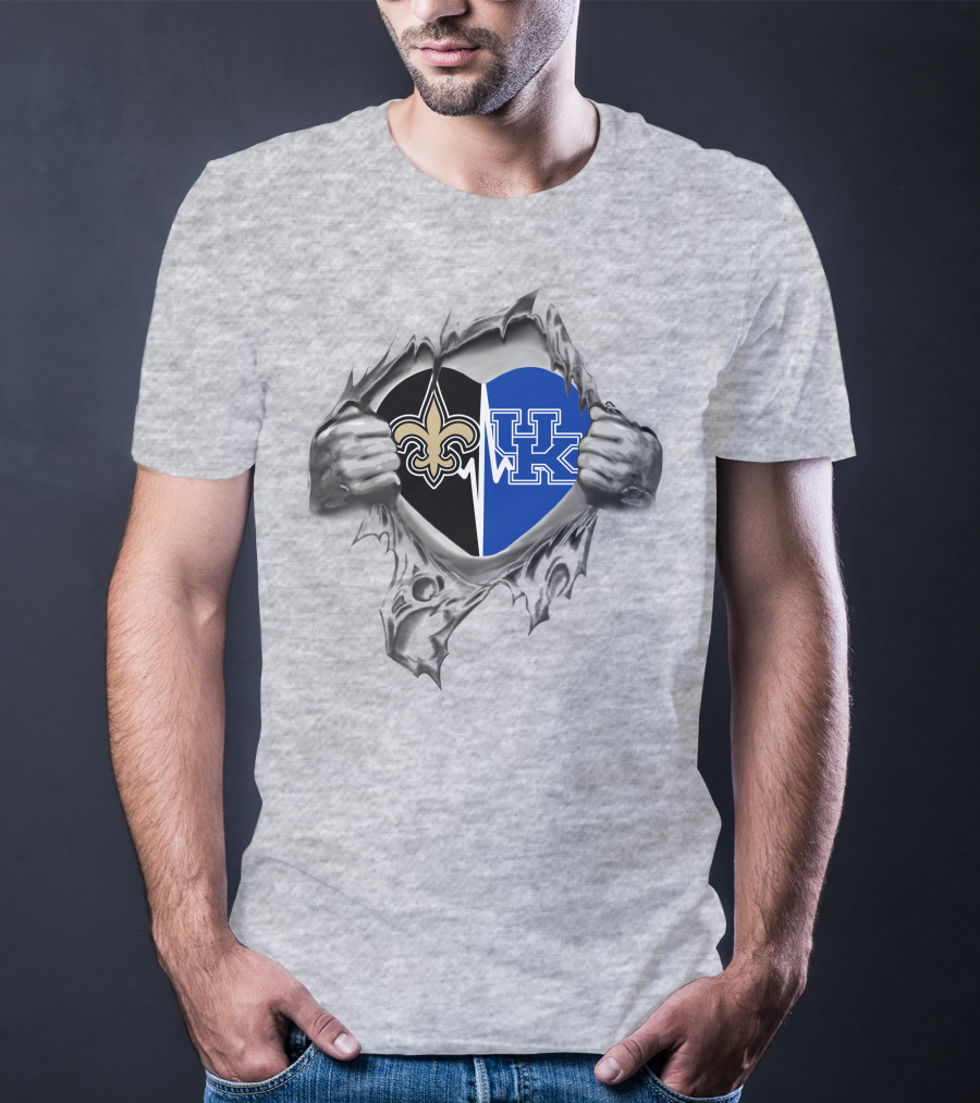Saints Kentucky Wildcats Heart Dual Team Loyalty T-Shirt