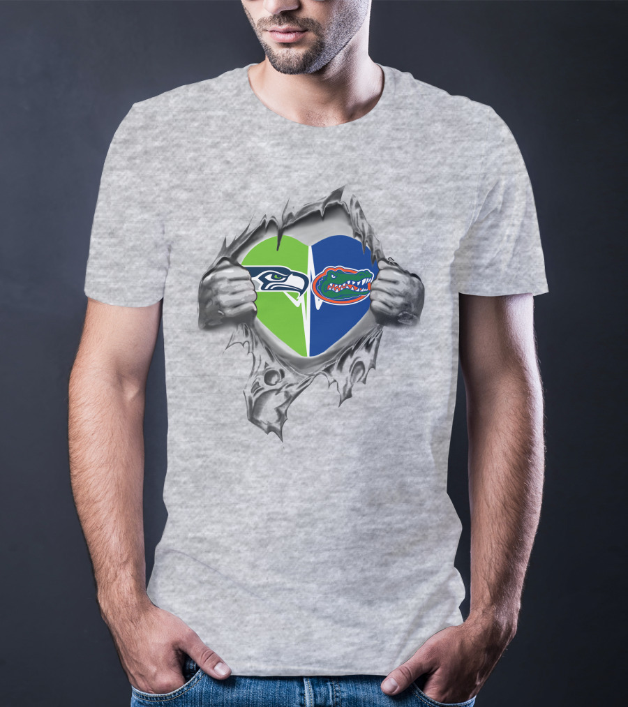 Seahawks Florida Gators Heart Logo Ripped T-Shirt
