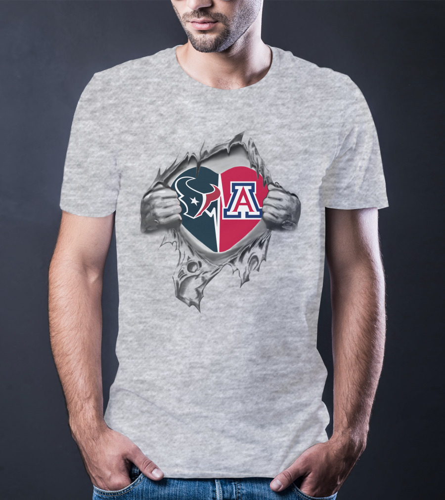 Houston Texans And Arizona Wildcats Heartfelt Connection T-Shirt