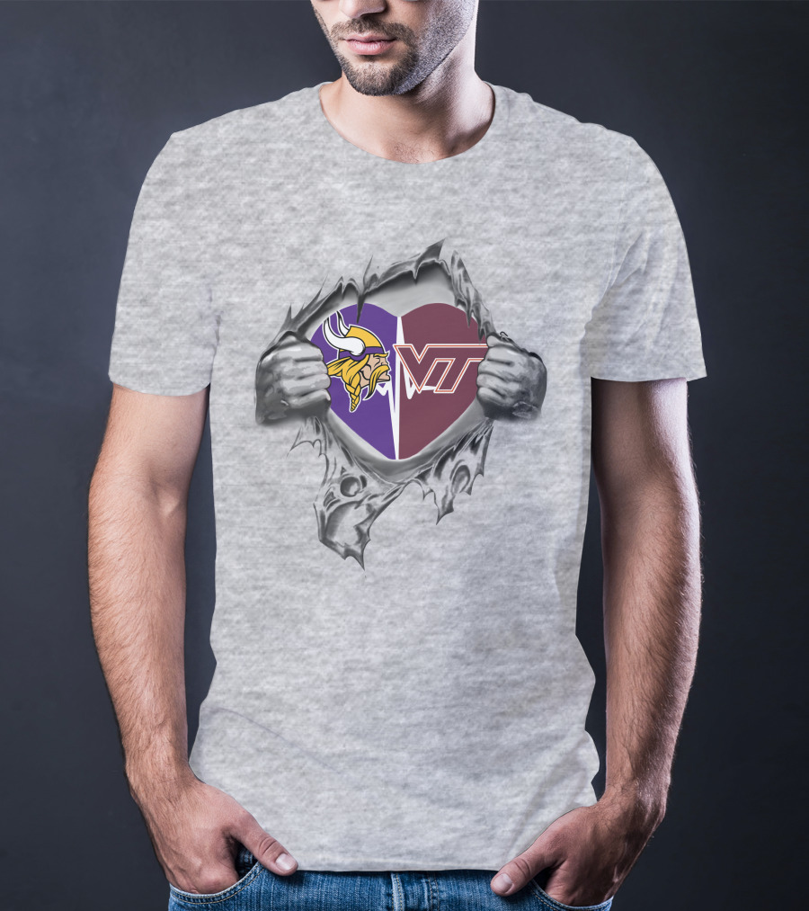 Vikings And Virginia Tech Hokies Heart T-Shirt
