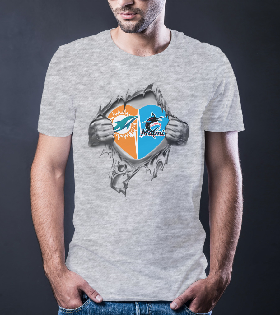 Miami Dolphins And Marlins Heart T-Shirt