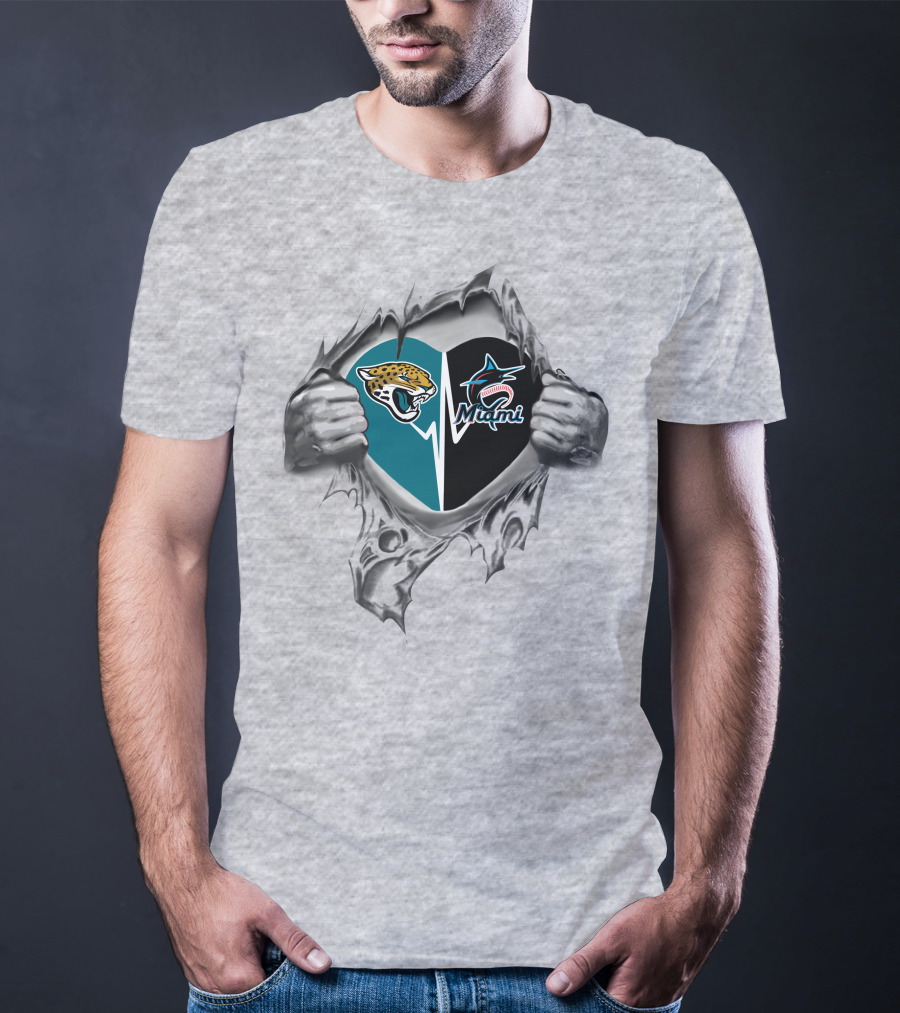 Jacksonville Jaguars Miami Marlins Heart Fan Loyalty T-Shirt