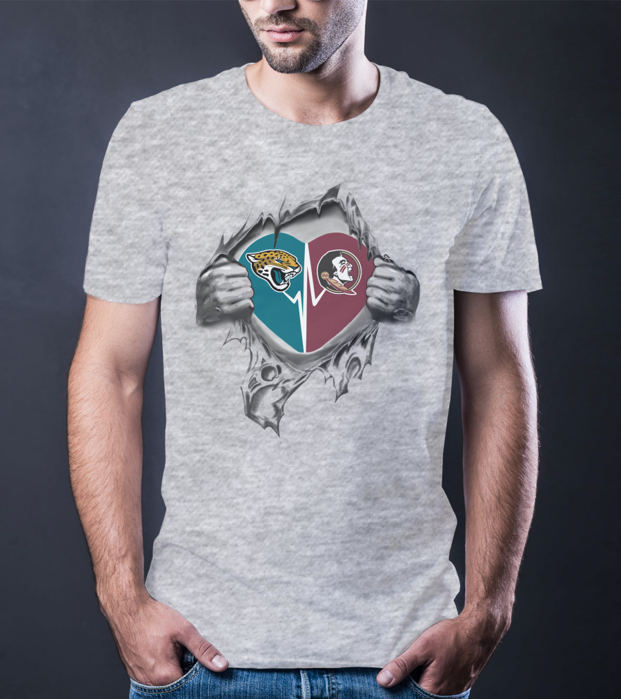 Jaguars Florida State Seminoles Heart Logo Tear T-Shirt