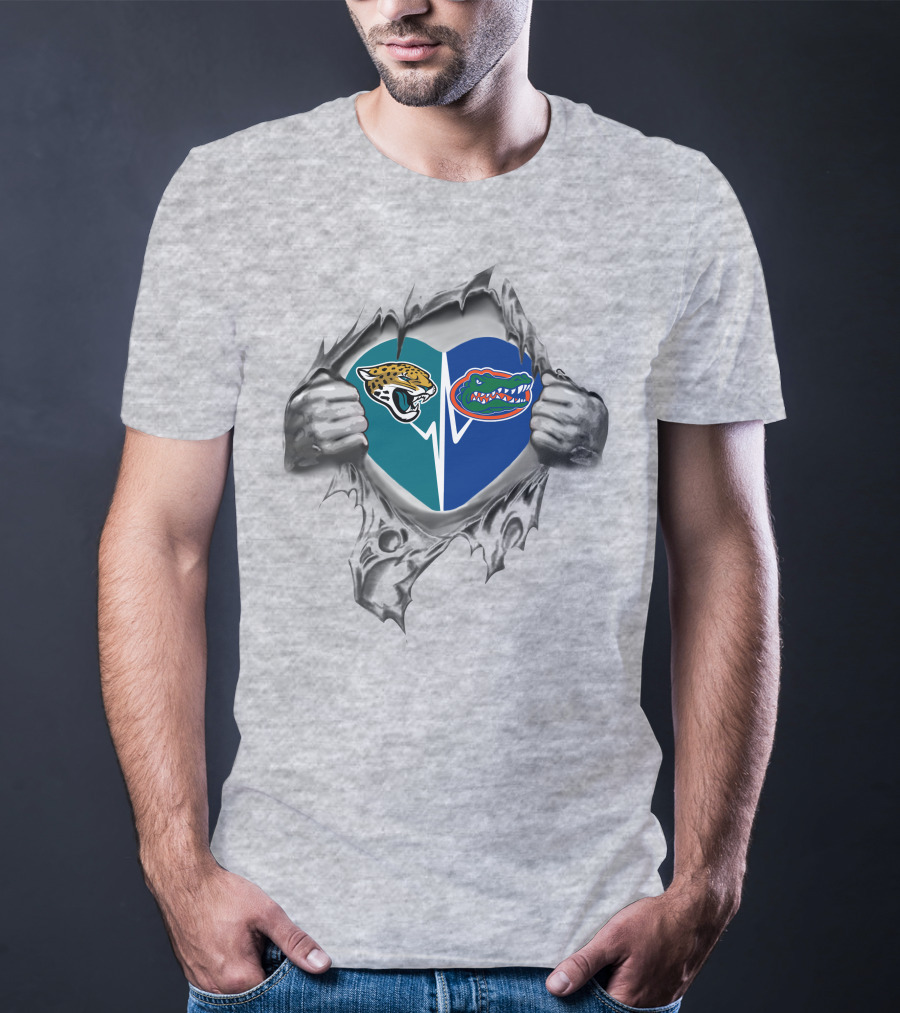 Jaguars Florida Gators Heart Rip It's In My Heart T-Shirt