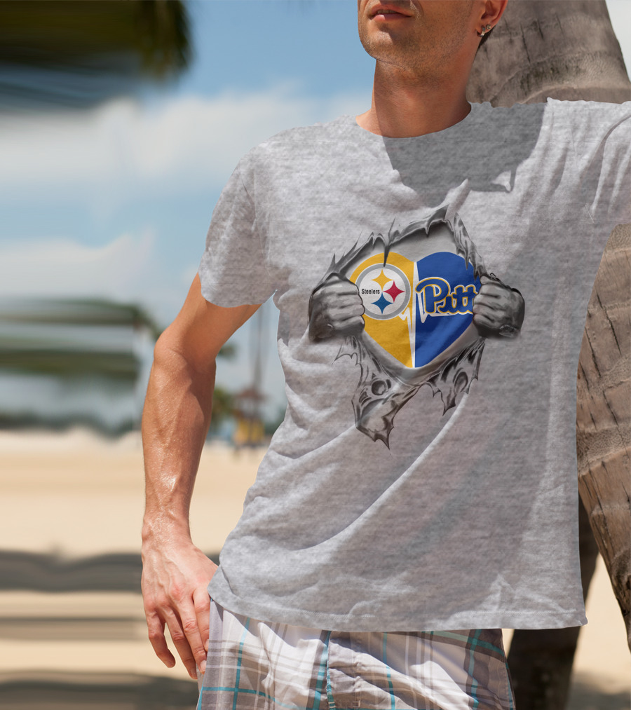 Steelers Pitt Panthers Heart Combination T-Shirt