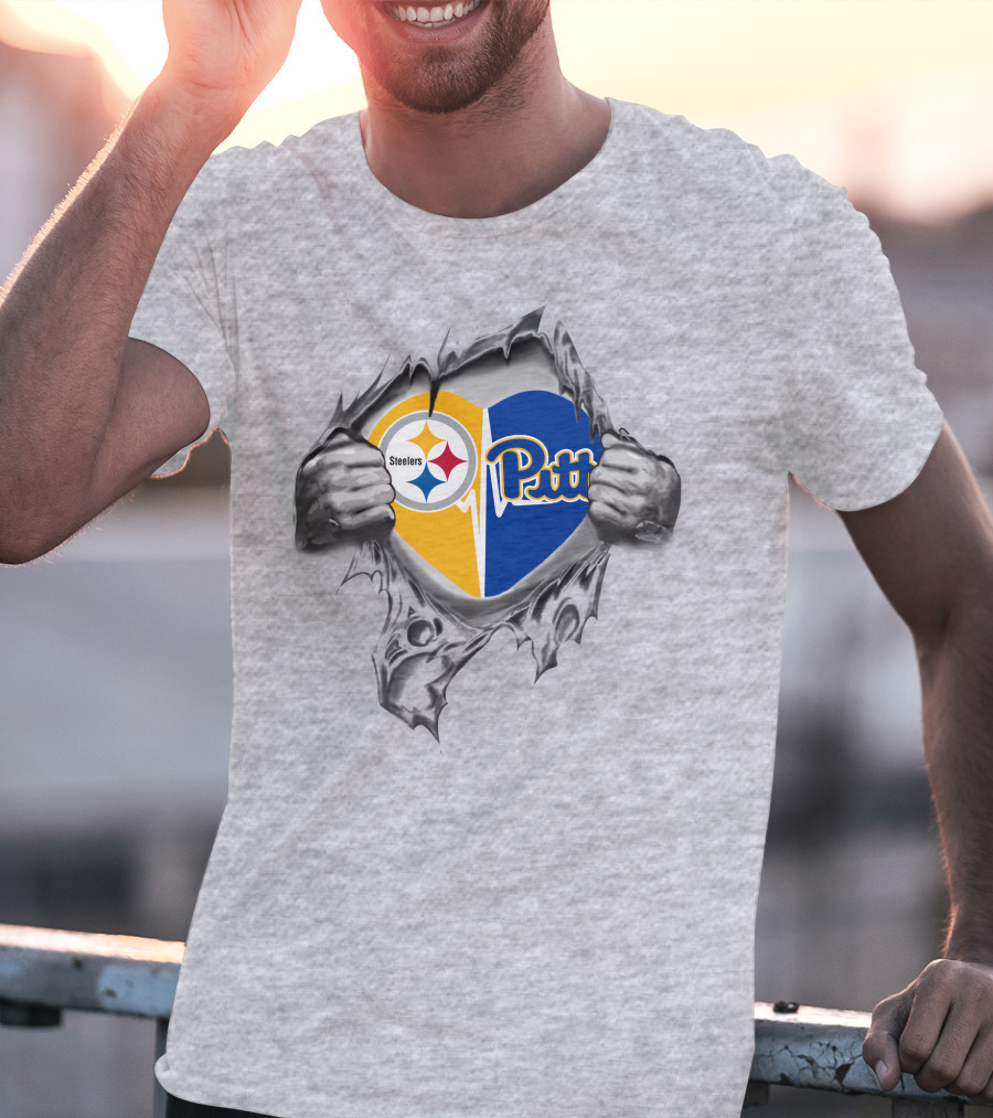 Steelers Pitt Panthers Heart Combination T-Shirt