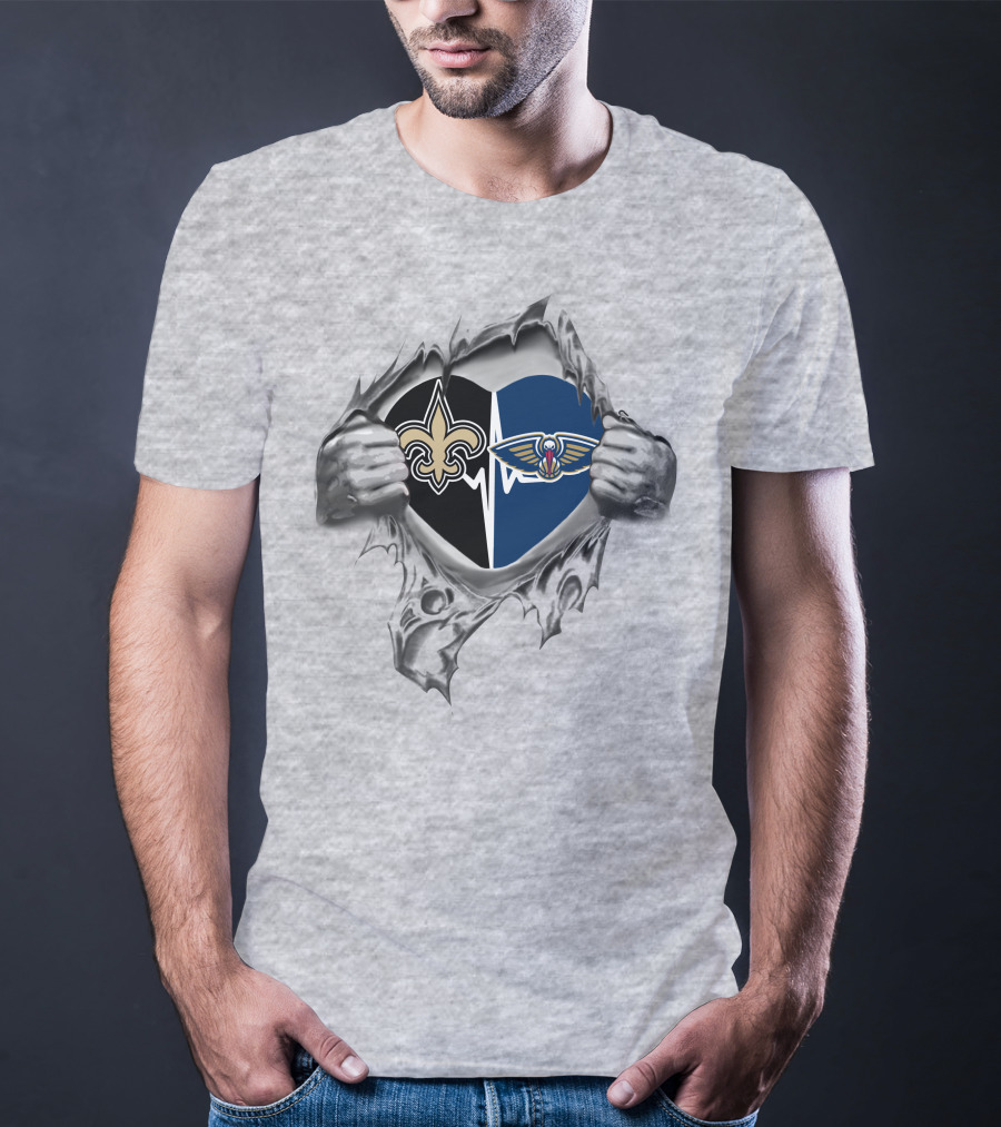 New Orleans Saints Pelicans Heartbeat Passion T-Shirt