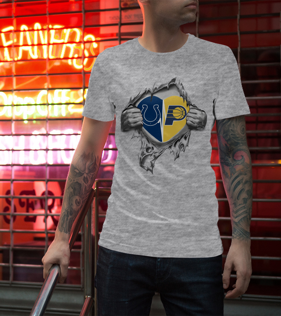 Colts Indiana Pacers Heart Logo Ripped T-Shirt