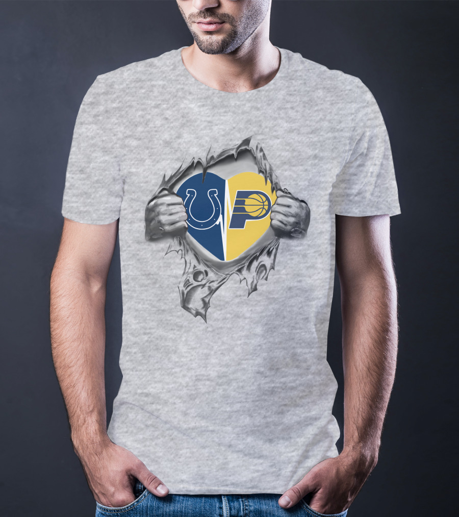 Colts Indiana Pacers Heart Logo Ripped T-Shirt