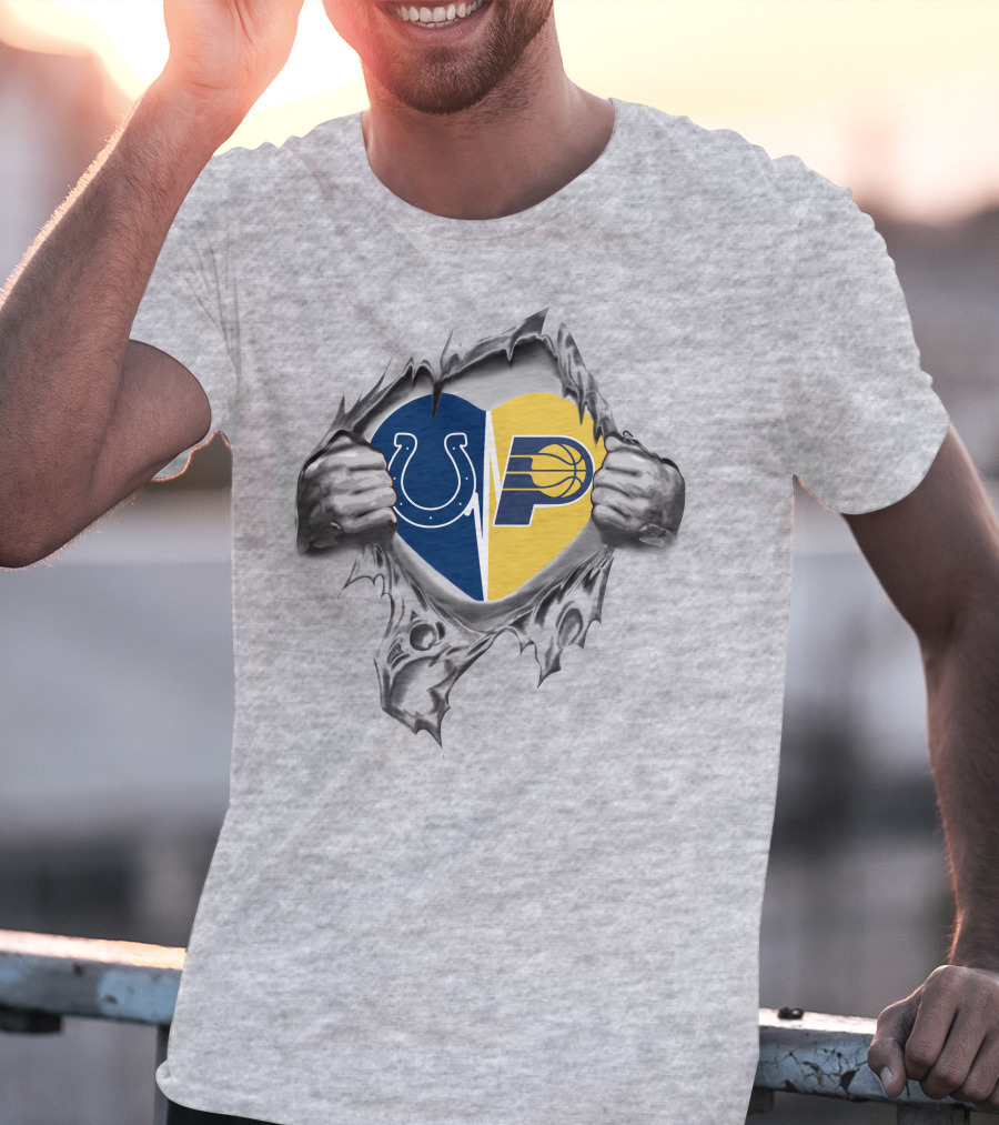 Colts Indiana Pacers Heart Logo Ripped T-Shirt