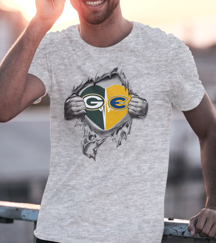 Packers Green Bay Eau Claire Blugolds Heart Logo Combination T-Shirt