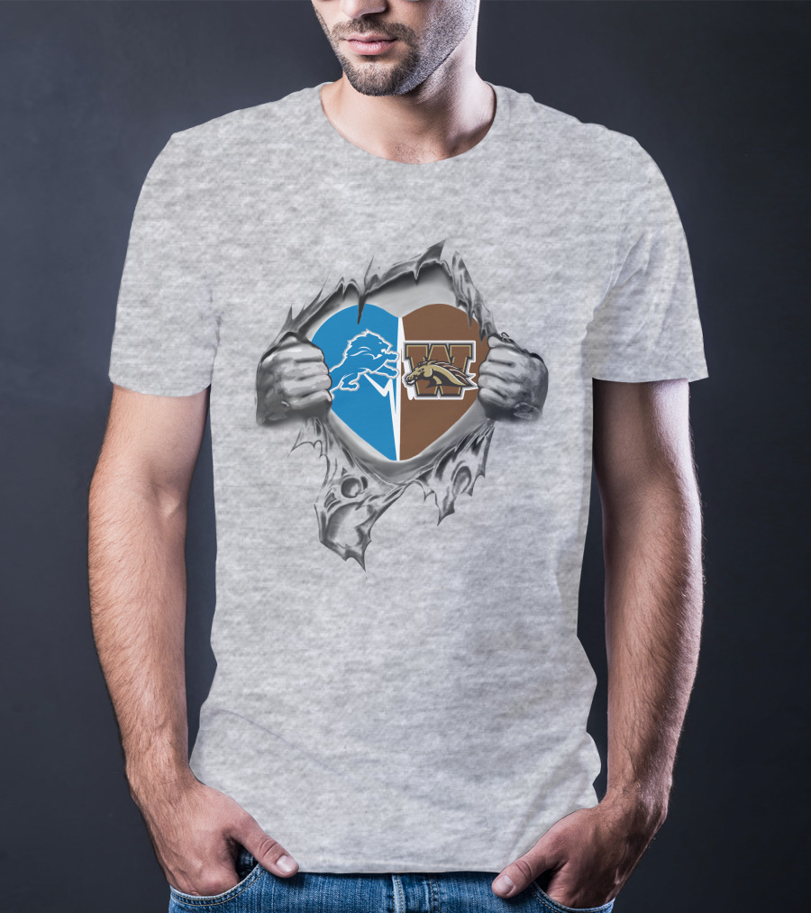 Detroit Lions Western Michigan Broncos Heart Combo T-Shirt