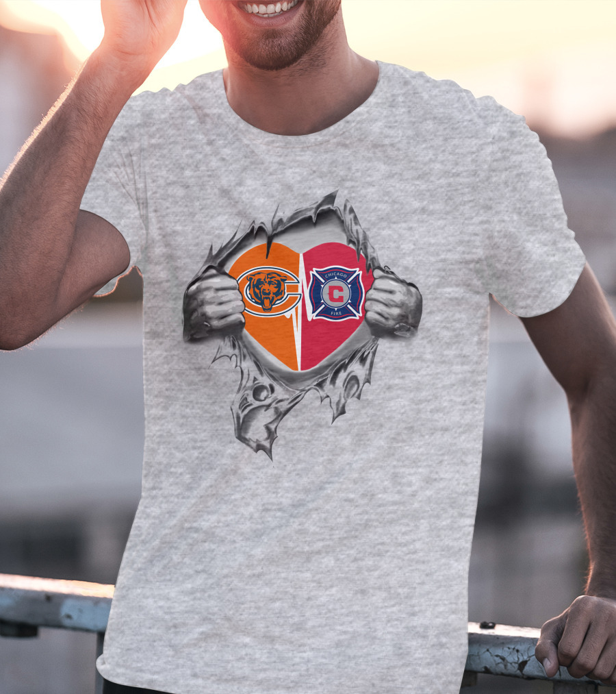 Chicago Bears And Chicago Fire Heart Design 167 T-Shirt