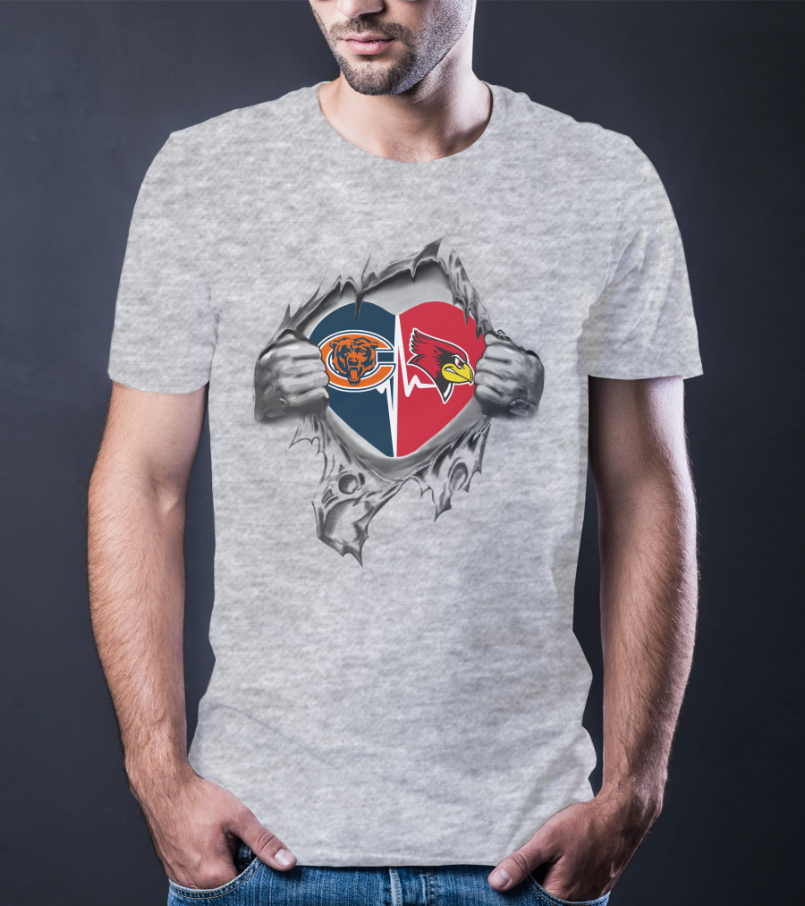 Chicago Bears Illinois State Redbirds Heart Design 175 Bears It's In My Heart T-Shirt