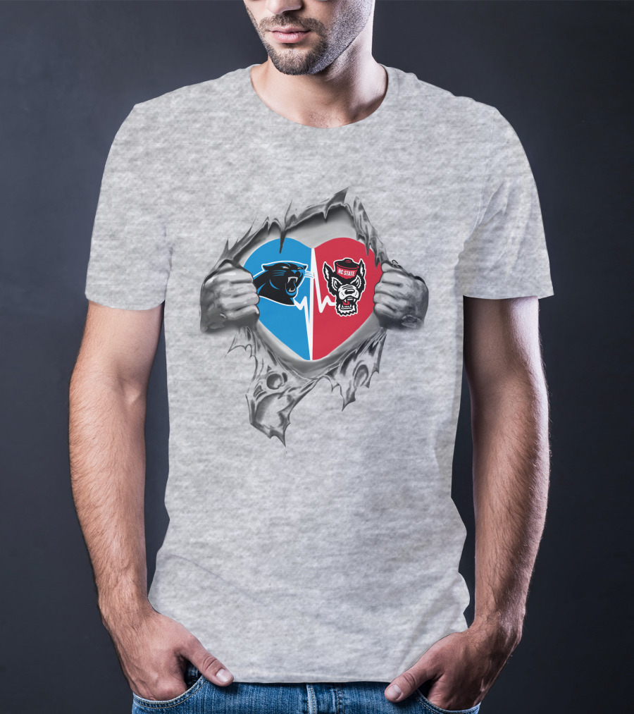 Carolina Panthers Nc State Wolfpack Heart Logo Split T-Shirt