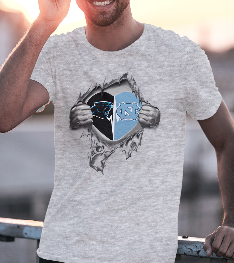 Panthers North Carolina Tar Heels Logos Heart Design It's In My Heart T-Shirt