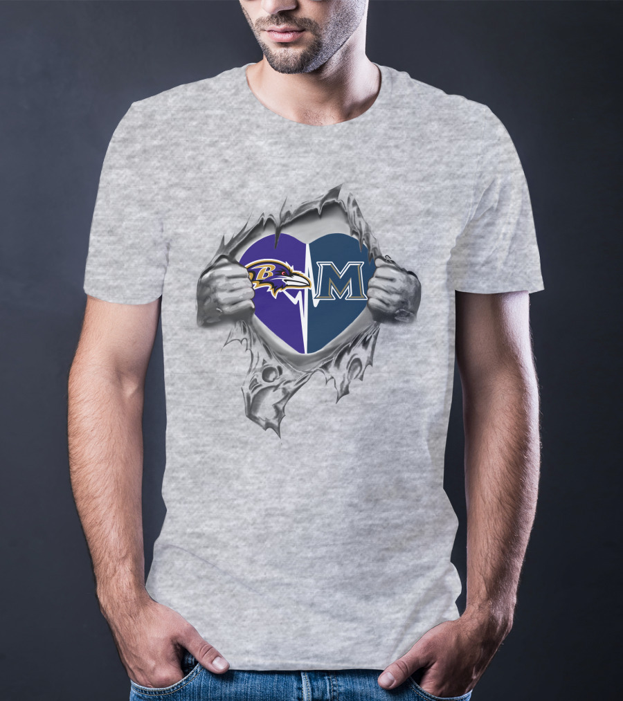 Baltimore Ravens And Mount St Mary's Mountaineers Heart T-Shirt