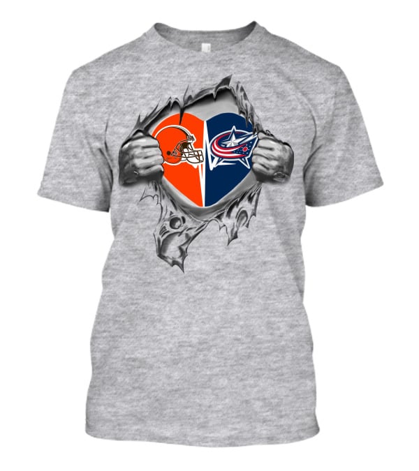 Browns Blue Jackets Heart 248 Columbus Football Hockey Fans T-Shirt