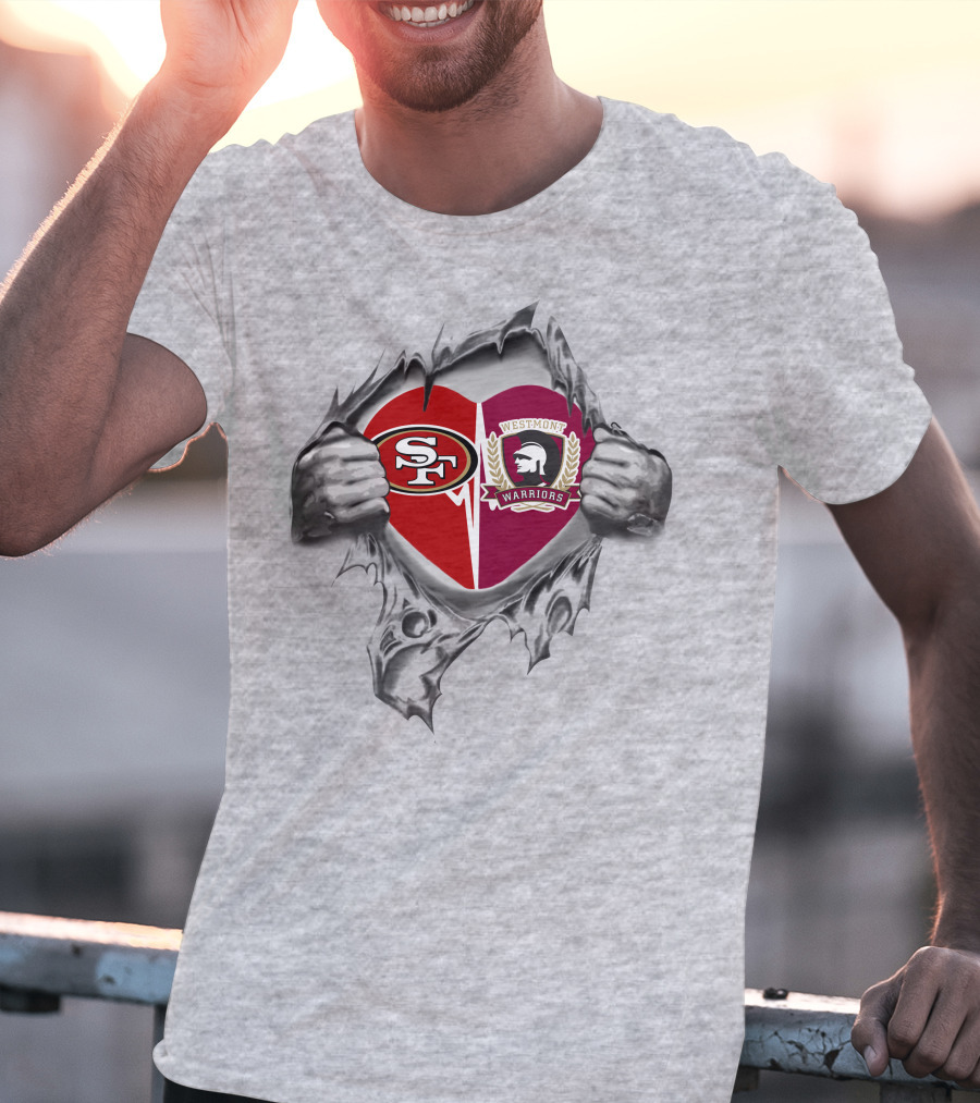 49ers Westmont Warriors Heart Symbol With Ripped T-Shirt
