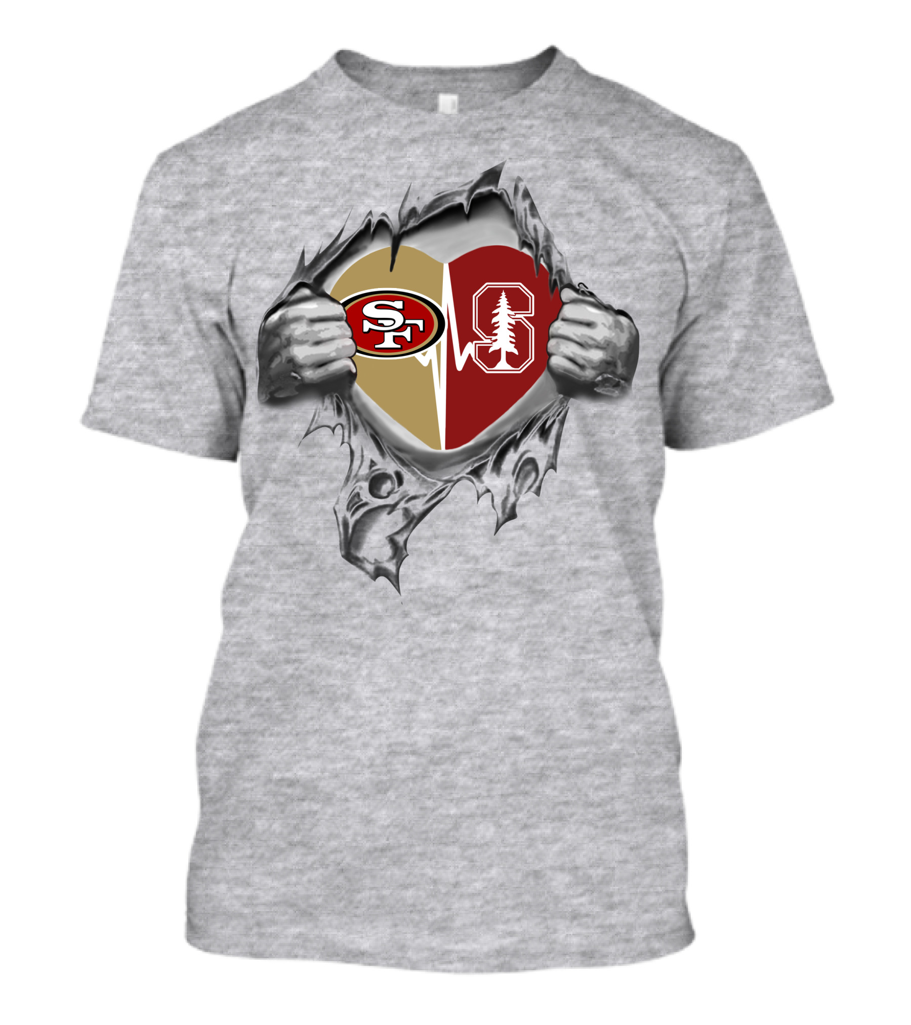49ers Stanford Cardinal Heart Design With Logos T-Shirt