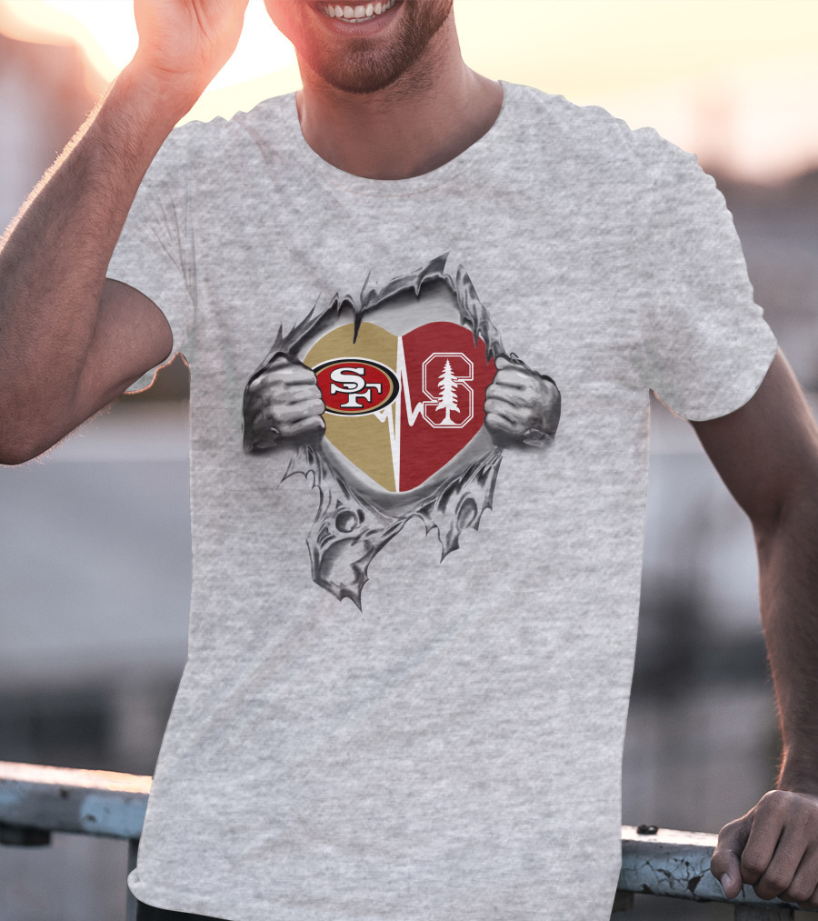49ers Stanford Cardinal Heart Design With Logos T-Shirt