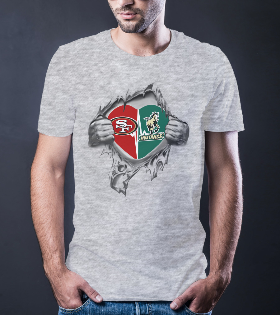 San Francisco 49ers Cal Poly Mustangs Heart Split Symbol T-Shirt