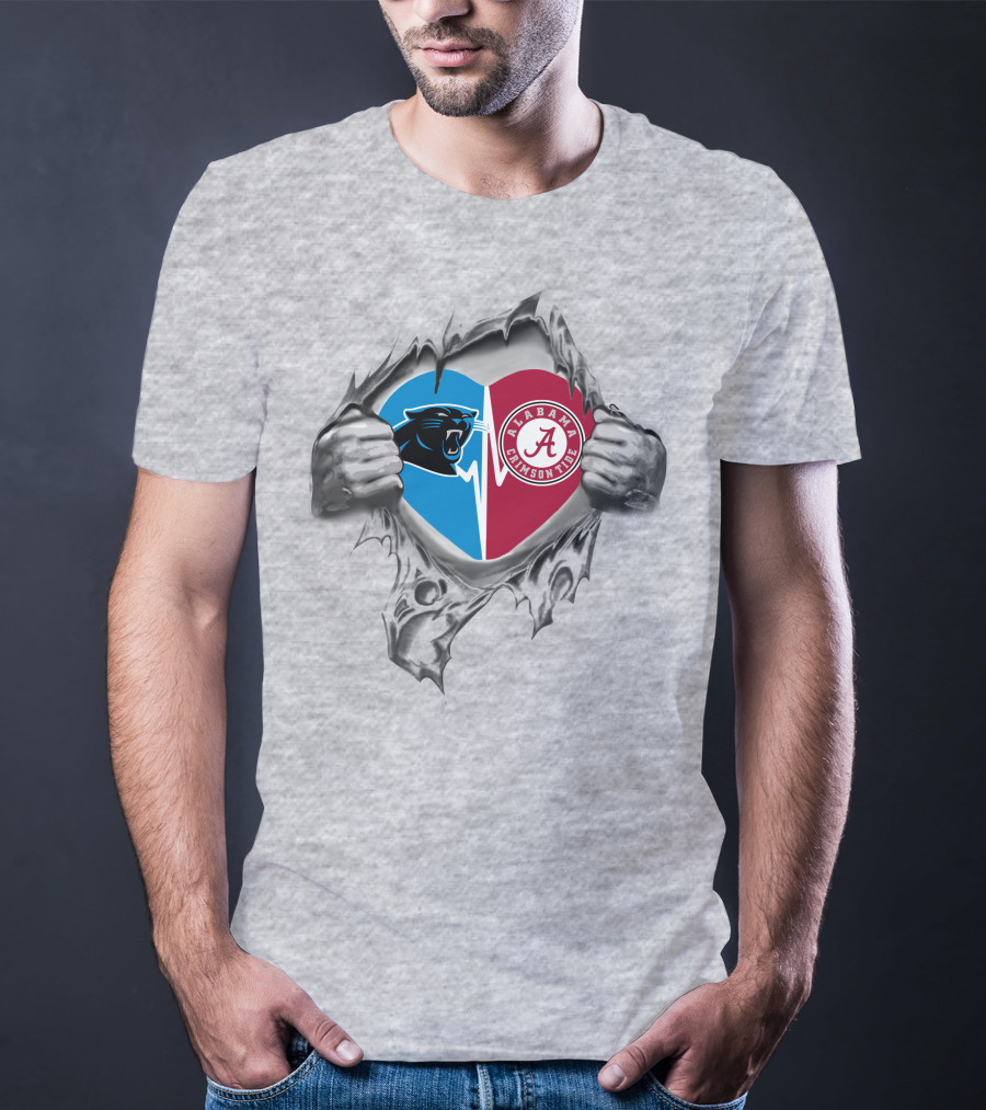 Carolina Panthers Alabama Crimson Tide Heart Split It's In My Heart T-Shirt