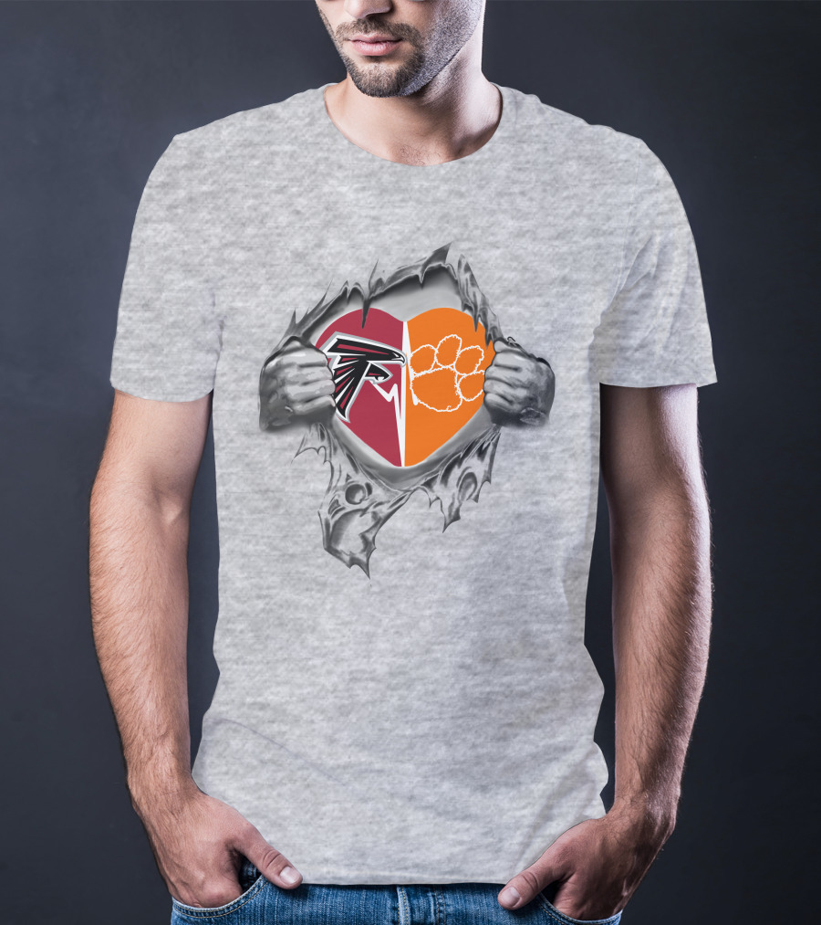 Falcons Heart With Clemson Tigers Paw T-Shirt
