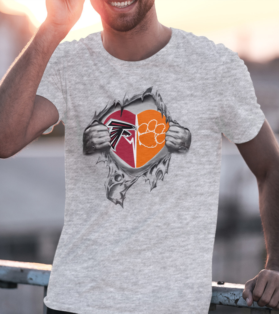 Falcons Heart With Clemson Tigers Paw T-Shirt