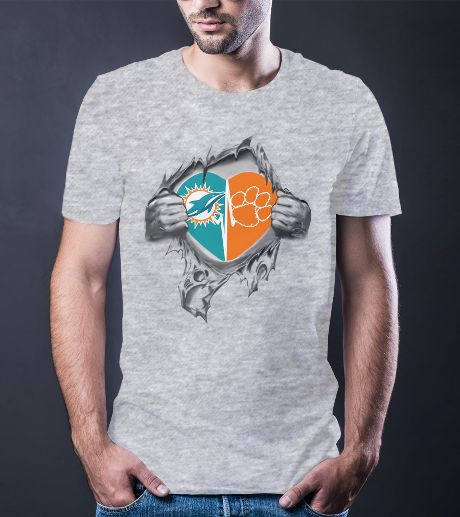 Dolphins Clemson Tigers Heart Hands Football Fans Passion T-Shirt