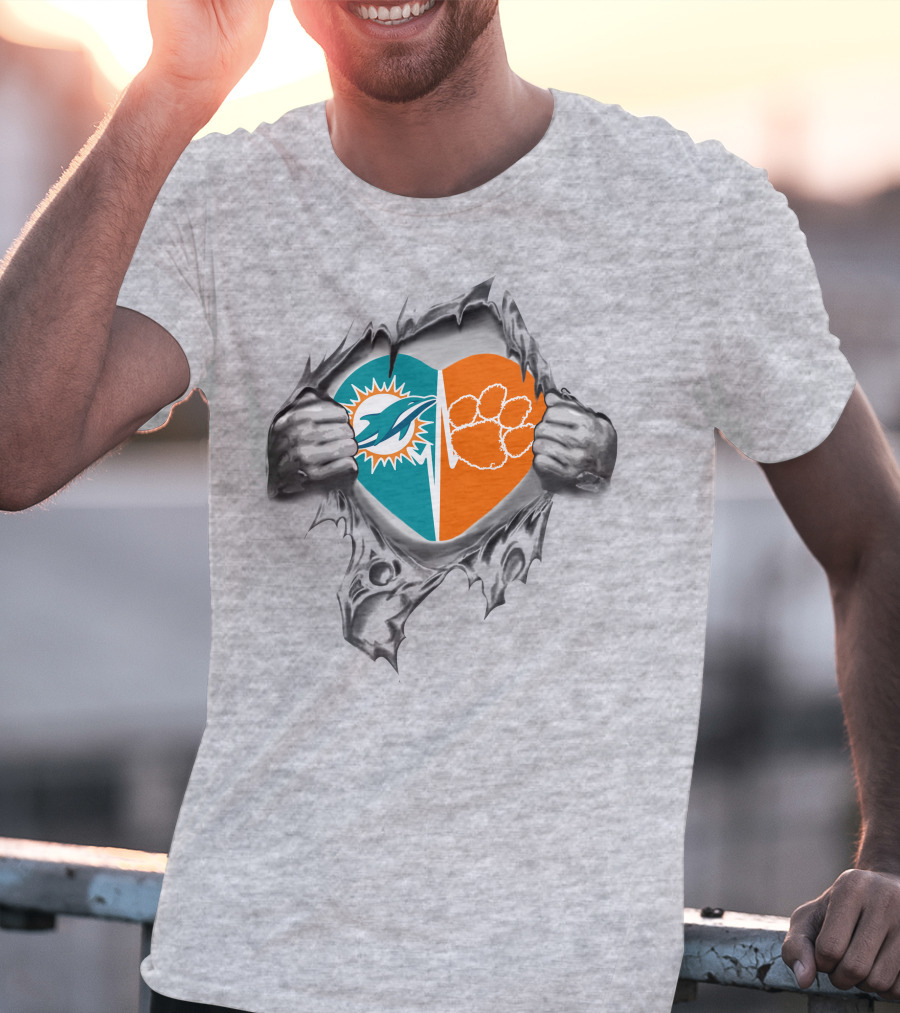 Dolphins Clemson Tigers Heart Hands Football Fans Passion T-Shirt