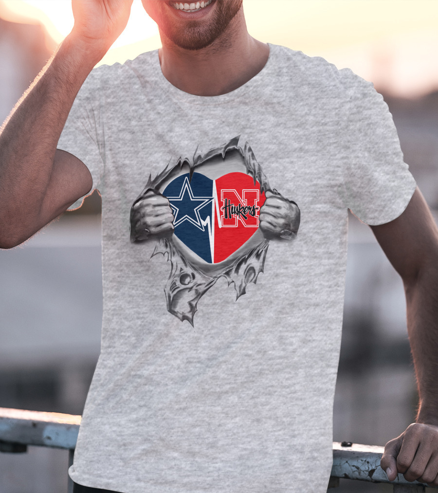 Dallas Cowboys Nebraska Cornhuskers Heart Design 370 Cowboys T-Shirt