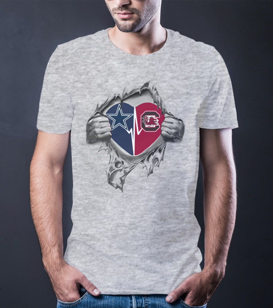 Cowboys South Carolina Gamecocks Heart Star And Gamecock Logos T-Shirt