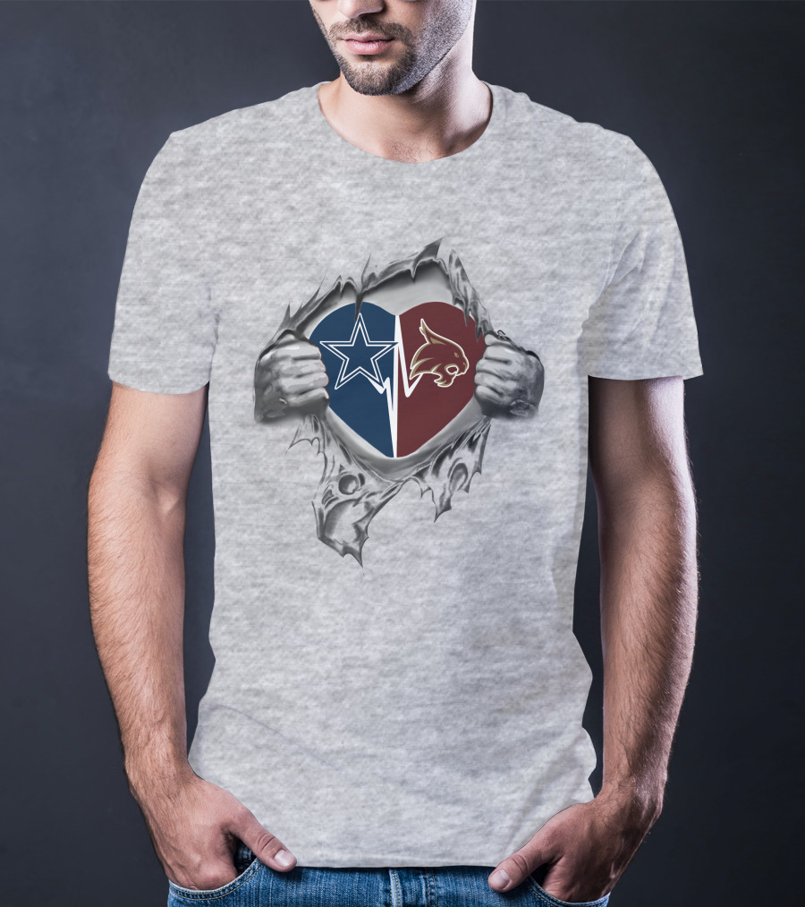 Cowboys Texas State Bobcats Heart Split T-Shirt