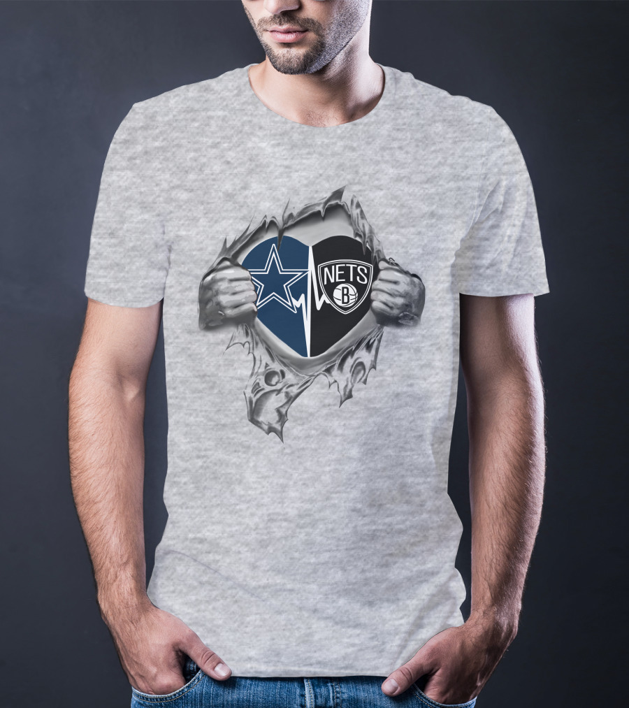 Cowboys Brooklyn Nets Heart Design Tear Away Style T-Shirt