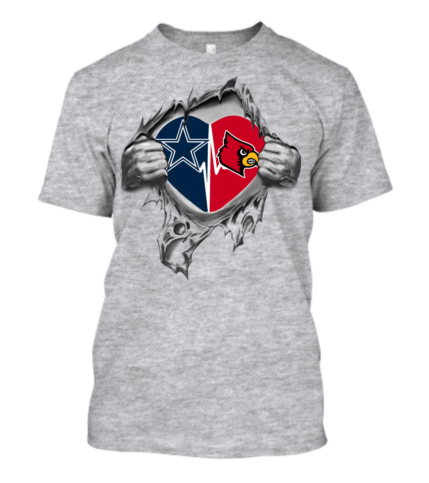 Cowboys Louisville Cardinals Heart With Hands Peeling T-Shirt