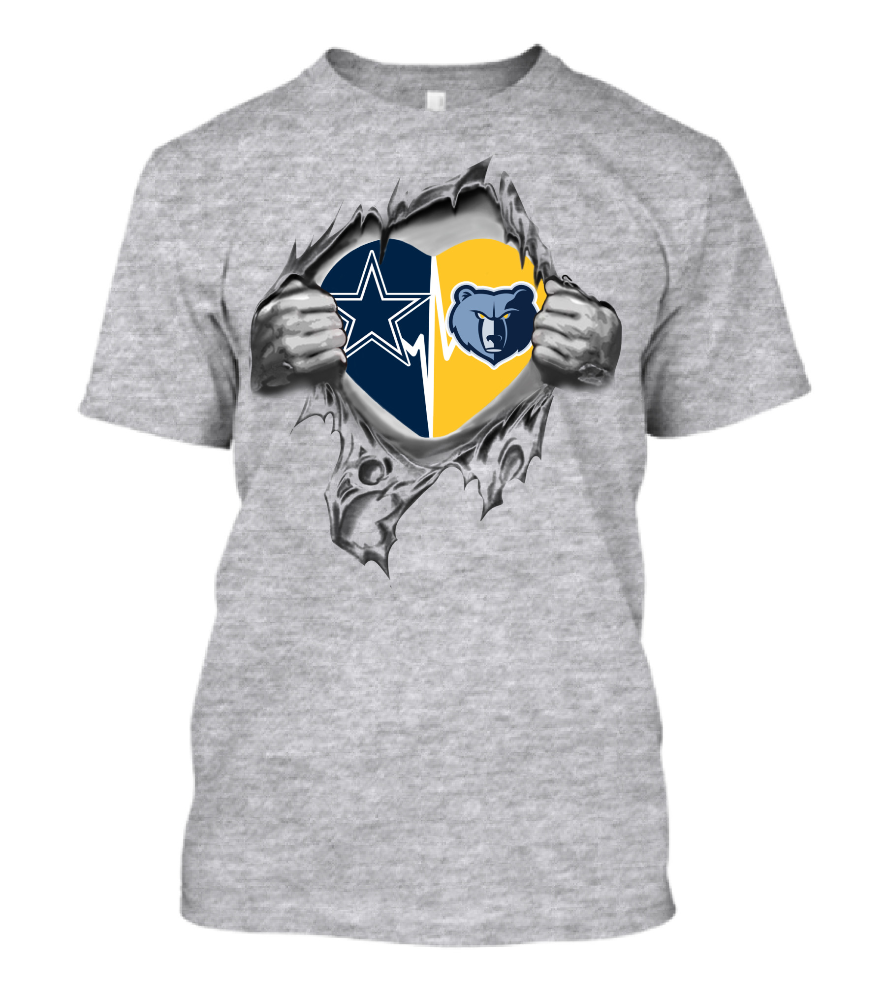 Cowboys Dallas And Memphis Grizzlies Heart Combination T-Shirt