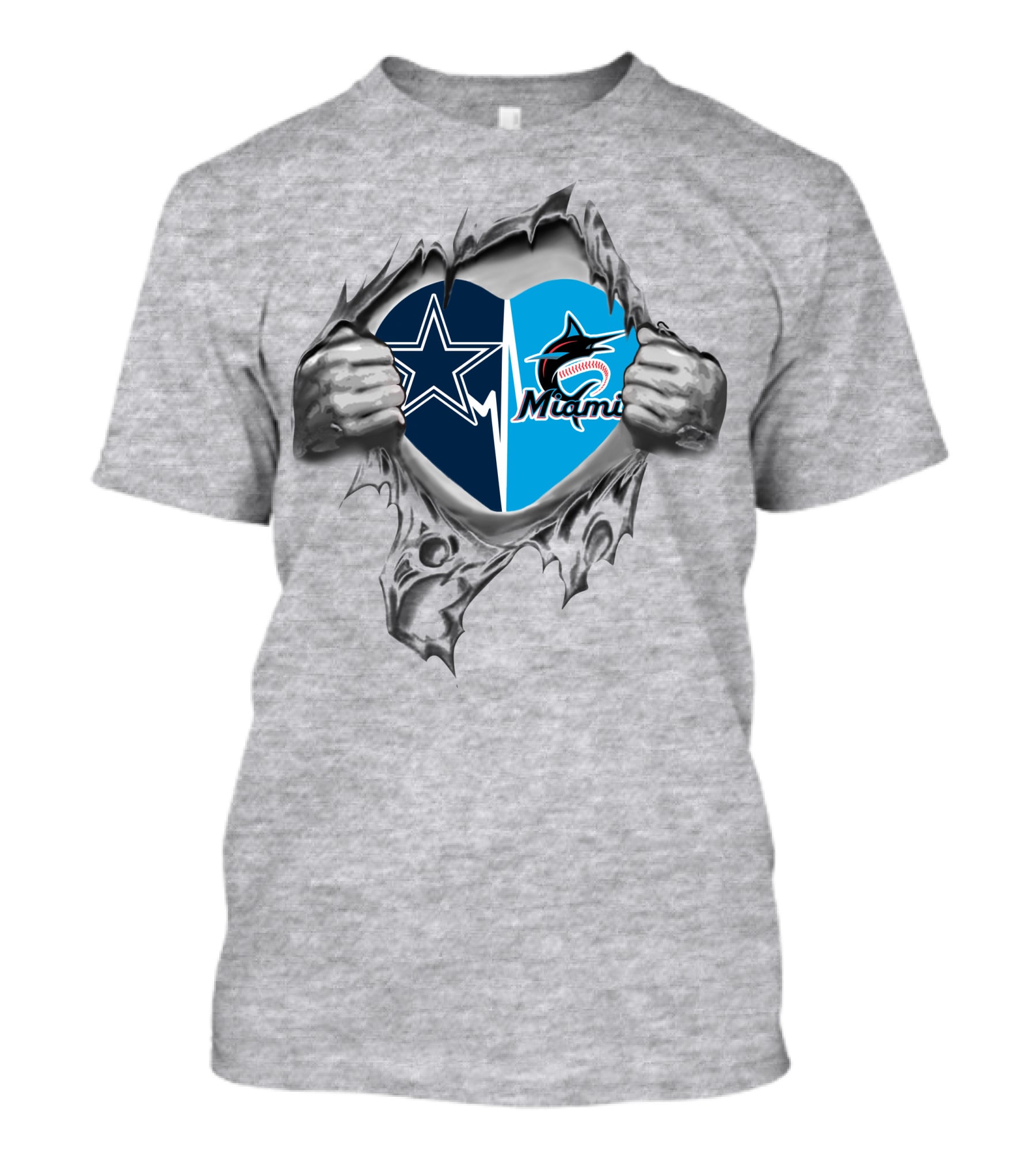 Dallas Cowboys Miami Marlins Heart T-Shirt