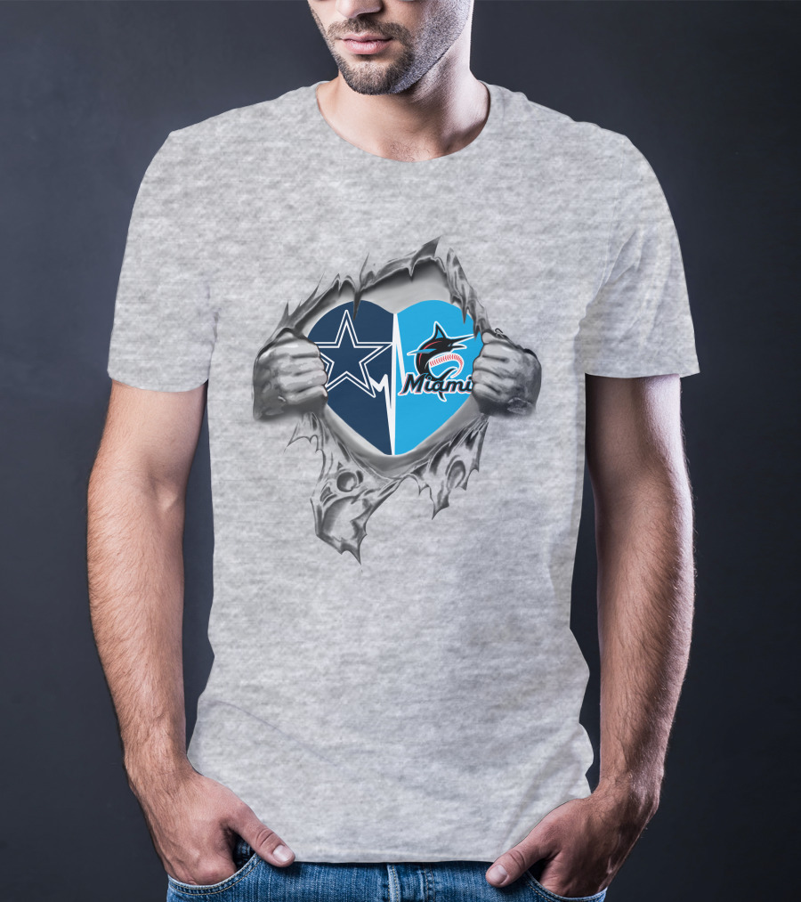 Dallas Cowboys Miami Marlins Heart T-Shirt